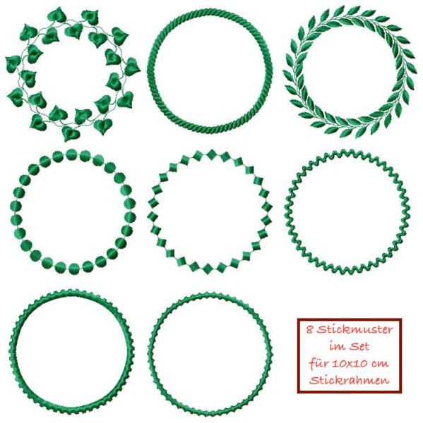 8 ITH-Stickdateien MugRug Untersetzer im Set für 10x10 cm Stickrahmen
